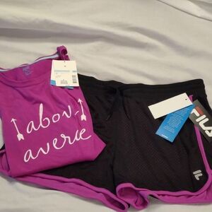 NWT Workout Set - Fila Running Shorts & Matching Accent Color Tank Top - Size XL